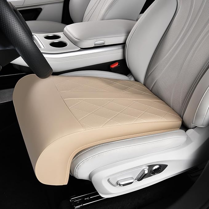 Coverado Car Leg Extender, Car Seat Leg Support Pad, Car Leg Extension Cushion for Driver Seats, Universal Car Seat Extender Leg Support, Leather Automotive Seat Cushion for Long Driving (Beige)