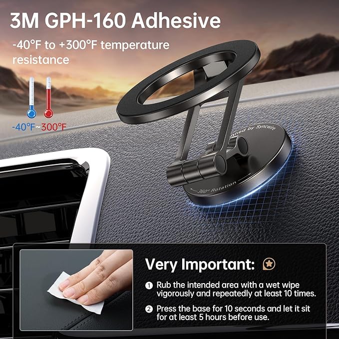 Syncwire Fits MagSafe Car Mount for Car Dash&Tesla Screen[All-Metal] Magnetic Phone Holder, [Flexible Three-axis]360° Rotation Car Mount Strong Magnets Car Phone Holder for iPhone 17 16 15 14 Pro Max