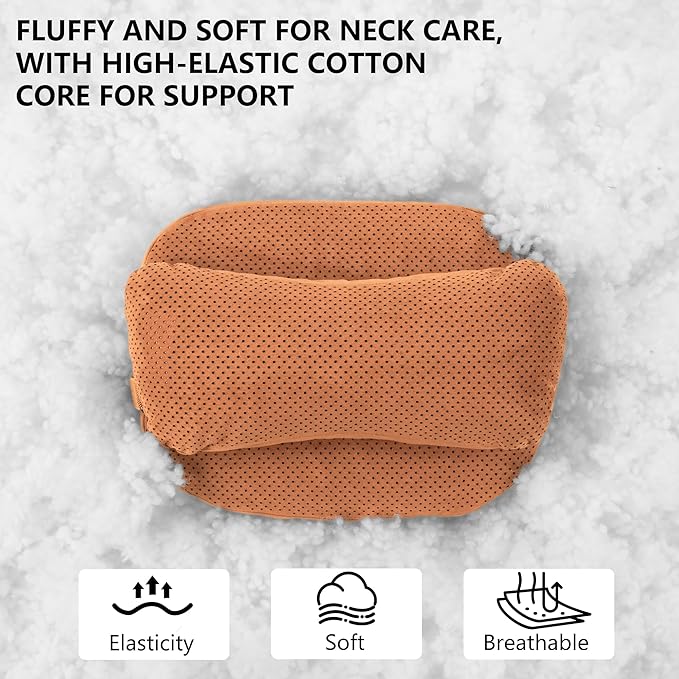2 Pack Car Headrest Pillow, Suede Car Headrest Pillow for Neck Support with Adjustable Strap, Suitable for Cars SUVs Sedan Home Office (Orange)