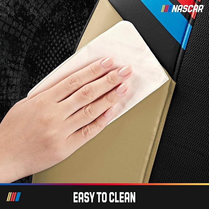 NASCAR Car Seat Covers, Beige Leather and Mesh Seat Covers, Universal Fit Front Seat Covers for Cars with Airbag-Compatible Design, Durable Racing-Inspired Car Interior for Cars, Trucks & SUVs