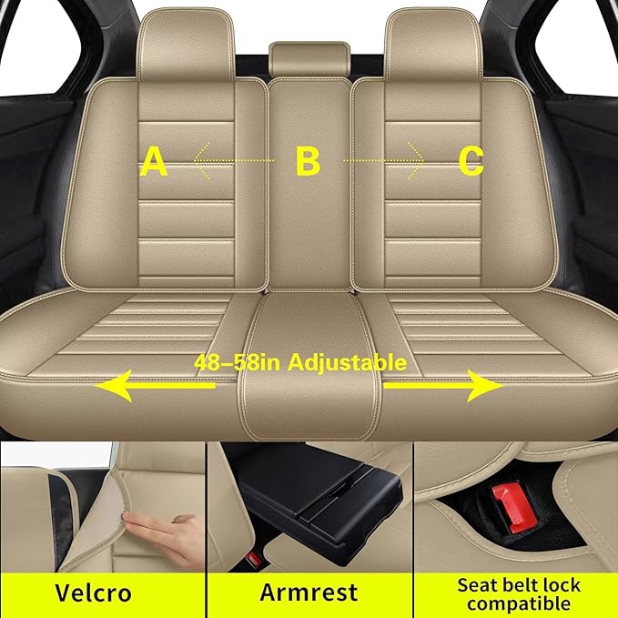 Car Seat Covers Full Set Fit for Hyundai Accent 2017-2025 2026: 5 Seat Auto Interior Accessories, Waterproof Faux Leather Vehical Car Seat Cushion Covers(Beige)