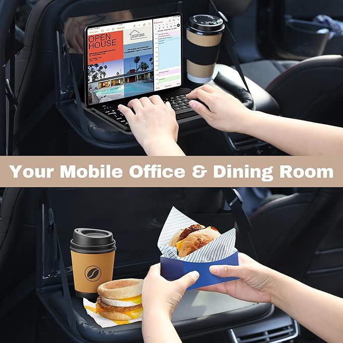 JEYODA Car Back Seat Organizer with Tablet Holder - Multi-Pocket Storage Organizer for Auto Mobile Office & Dining, Adjustable Height Folding Design, Fit for Most Car SUV Van