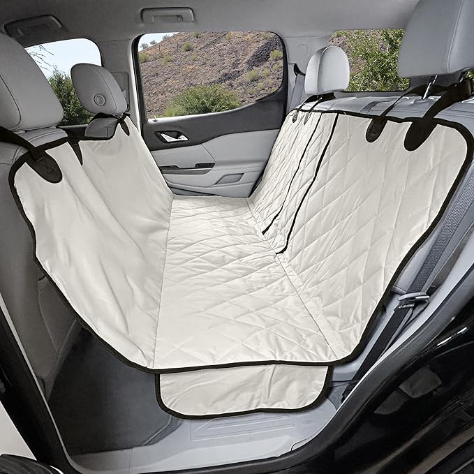 4Knines Dog Hammock for Full Size Trucks & Large SUVs (XL, Tan) – Bench Seat Covers for Trucks with 60/40 Split Seats - Armrest & Seatbelt Access – Waterproof, Easy Install, Machine Washable