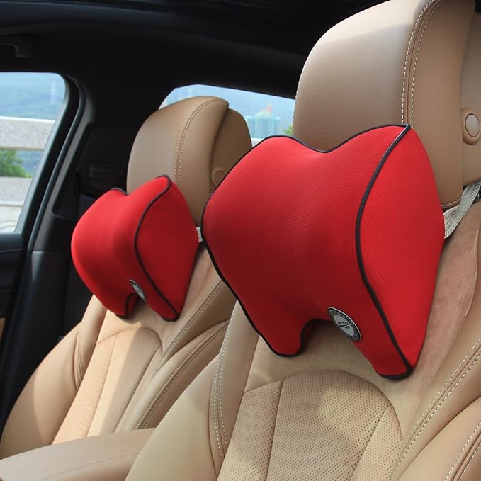 Car Neck Support Pillow for Driving, Car Seat Headrest Pillow with Soft Memory Foam (Red)