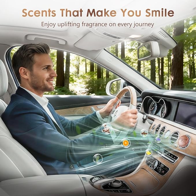 Wooden Car Air Freshener for Vent, Refillable Essential Oil Diffuser Clip, Long-Lasting Natural Scent, Sustainable Wood & Metal Luxury Auto Deodorizer -Pine scent