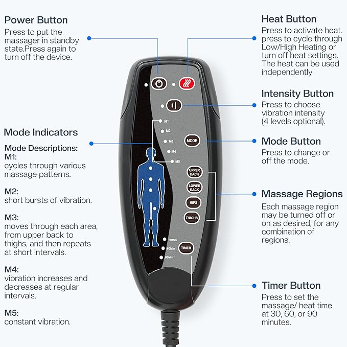 CILI Massage Chair Pad,Back Massager with Heat,Massage Seat Cushion with 10 Vibration Motors,30-60-90 Minutes Heating Options,Chair Massager for Office Chair, Home Office Use
