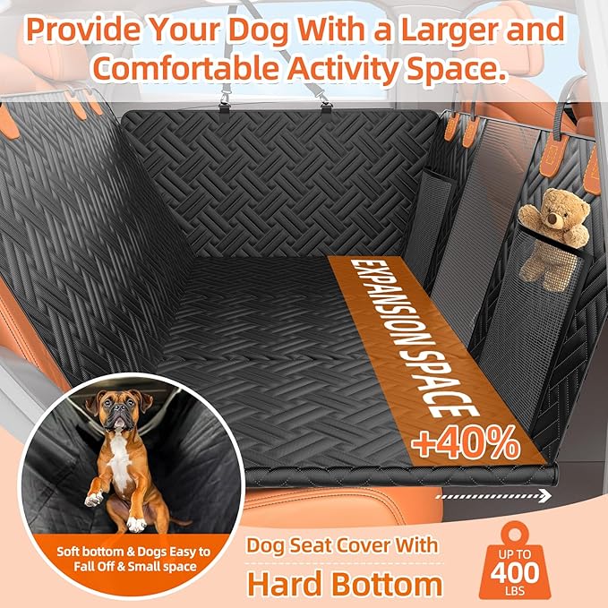 Back Seat Extender for Trucks,Hard Bottom Car Seat Cover for Dogs with Mesh Window,Waterproof Hard Bottom Dog Car Seat Cover for Ford/GMC/Chevrolet/Toyota/RAM Crew Cab Trucks&Full-Size SUVs (XL-Black)