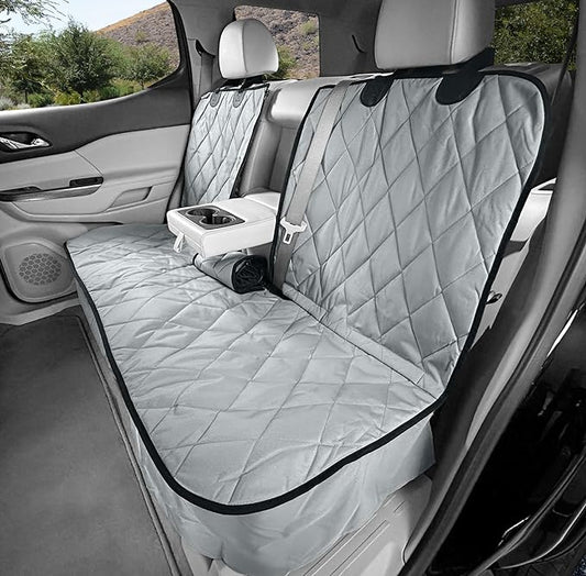 4Knines Dog Seat Cover for Back Seat, Heavy Duty Waterproof Rear Seat Protector for Large Trucks, SUVs, Cars - Fits 60/40 Split Bench with Middle Seat Belt, Non-Slip Backseat Cover (Extra Large, Grey)