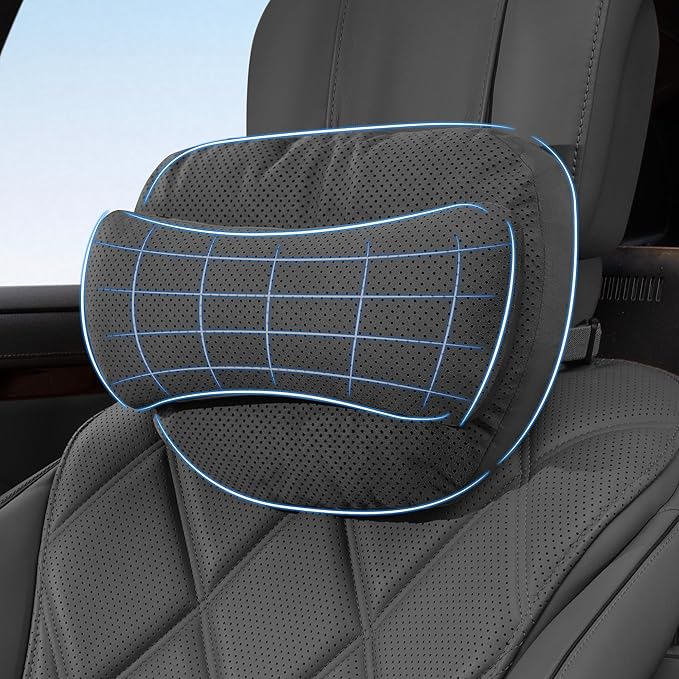 Car Headrest Pillow, Suede Car Headrest Pillow for Neck Support with Adjustable Strap, Universal Fit Head Rest Travel Pillow Car Pillow for Pain Relief (Black)