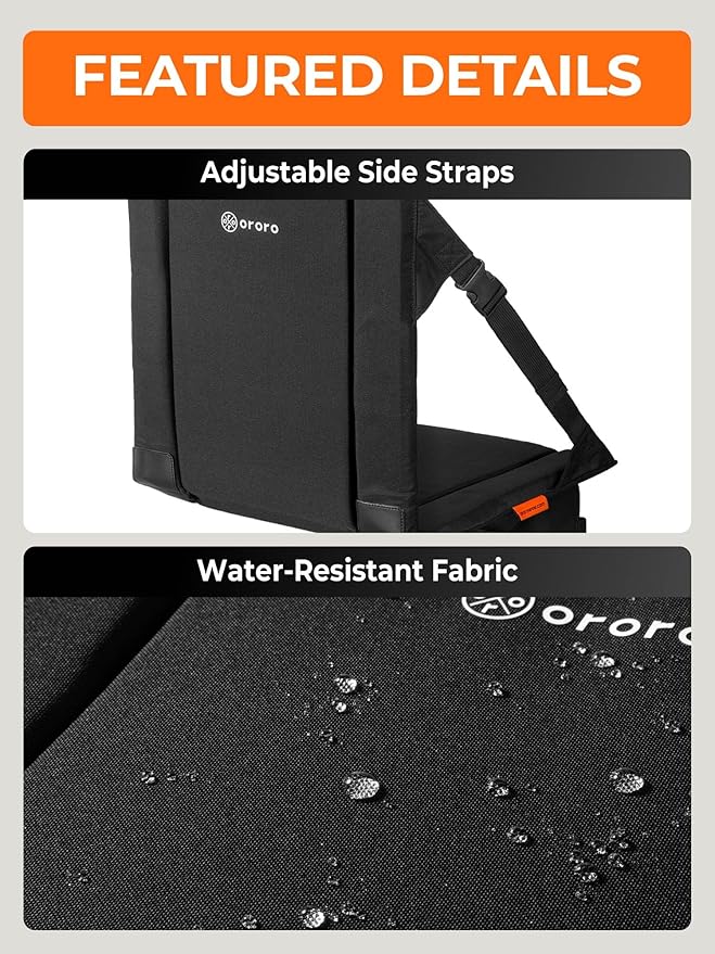ORORO Heated Stadium Seat with Back Support, Portable Folding Stadium Seat for Bleachers Camping Concert (Battery Included)