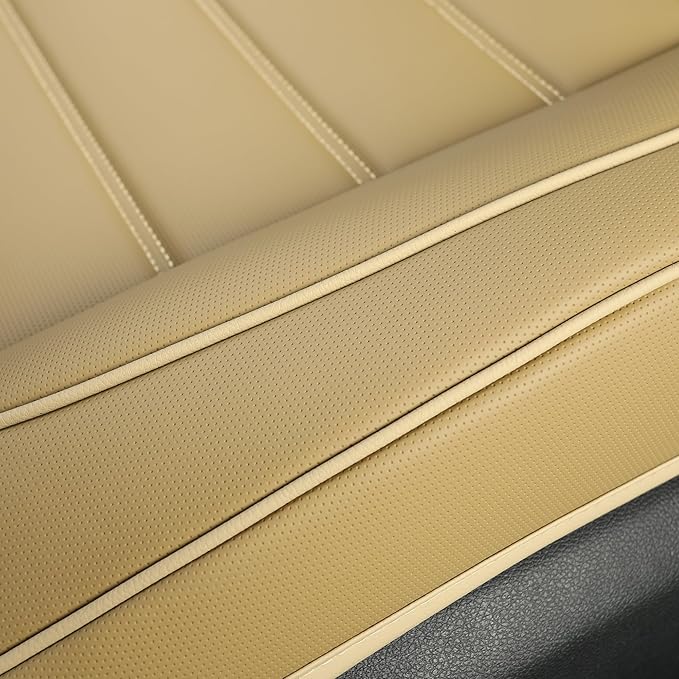 2 Pack Leather Front Car Seat Covers,Bottom Seat Covers for Cars,Driver Car Seat Cover,Luxury Seat Protectors,Waterproof,Full Wrap,for Most Vehicles,Sedan,Truck,SUV(Beige)
