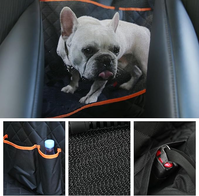 Amazon Basics Dog Car Seat Cover for Back Seat, Scratch-Resistant Nonslip Hammock with Side Flaps and Seatbelt Openings for Cars, SUVs, and Trucks, Black