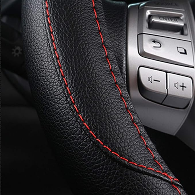 Leather Car Steering Wheel Cover, Non-Slip Car Wheel Cover Protector Breathable Microfiber Leather Universal Fit for Most Cars(Black)