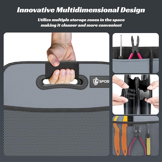 Sposuit Trunk Organizer for Car - 70L Collapsible Car Storage with 11 Pockets & Reinforced Handles, SUV Trunk Organizers for Grocery Cargo(Grey)