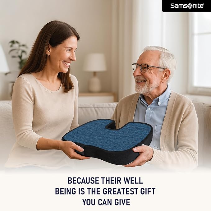 Samsonite Memory Foam Seat Cushion for Car & Office Chair – Tailbone Pain Relief, Cooling Pillow, Ergonomic Posture Corrector, Car Accessories & Home Office Essentials
