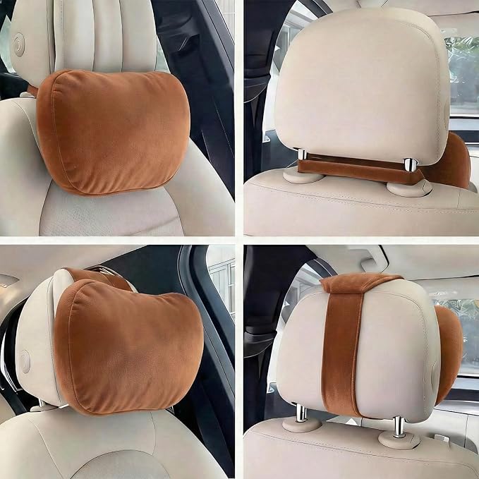 2PCS Car Pillow for Car Neck Pillow for Driving Seat Lumbar Support Soft Cushion with Extra Filling Accessories Back Support for Travel Nap and Trips Sleeping(Brown, Head and Lumbar)