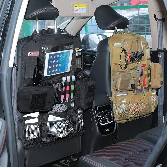 Tactical Car Seat Back Organizer Upgraded Tactical Molle Seatback Cover Protector Universal Fit Vehicles Truck MPV Pickup (Black)