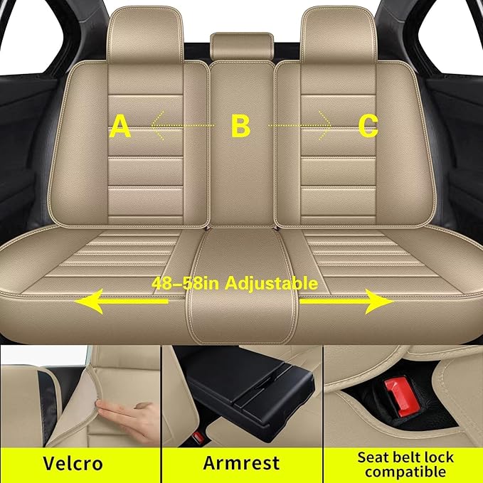 Full Set Car Seat Covers Fit for Subaru Crosstrek 2016-2026 : 5 Seat Auto Interior Accessories, Waterproof Faux Leather Vehical Car Seat Cushions Cover(Beige)