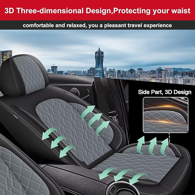 2 Front Car Seat Covers Fit for Kia Soul 2010-2024 2025 Waterproof Faux Leather Seat Cushion Protector (2 Seats, Black&Grey)