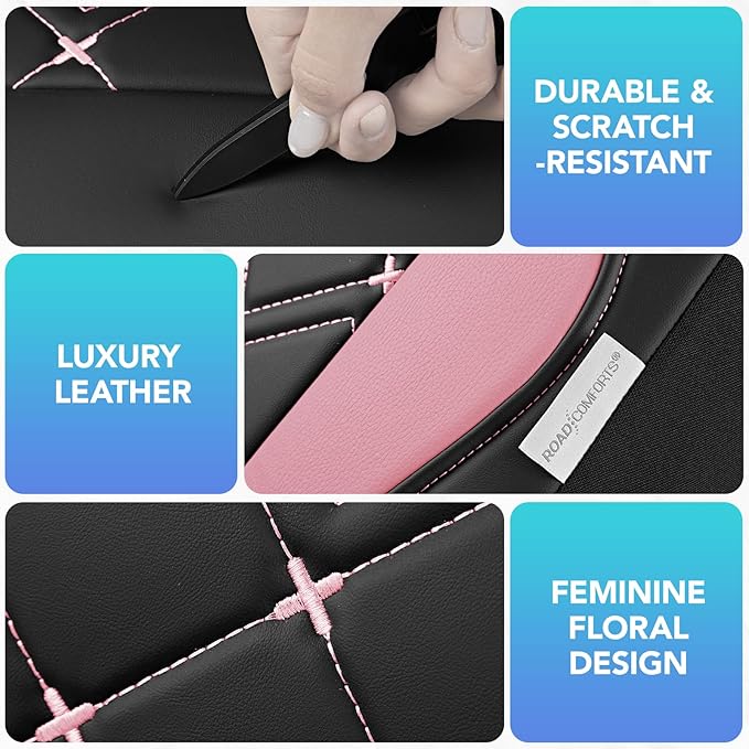 Road Comforts Seat Covers, Premium Leather Car Seat Covers Full Set for Women Girls,Airbag Compatible, Automotive Seat Covers Universal Fit Most Cars,Vans,Truck,SUV