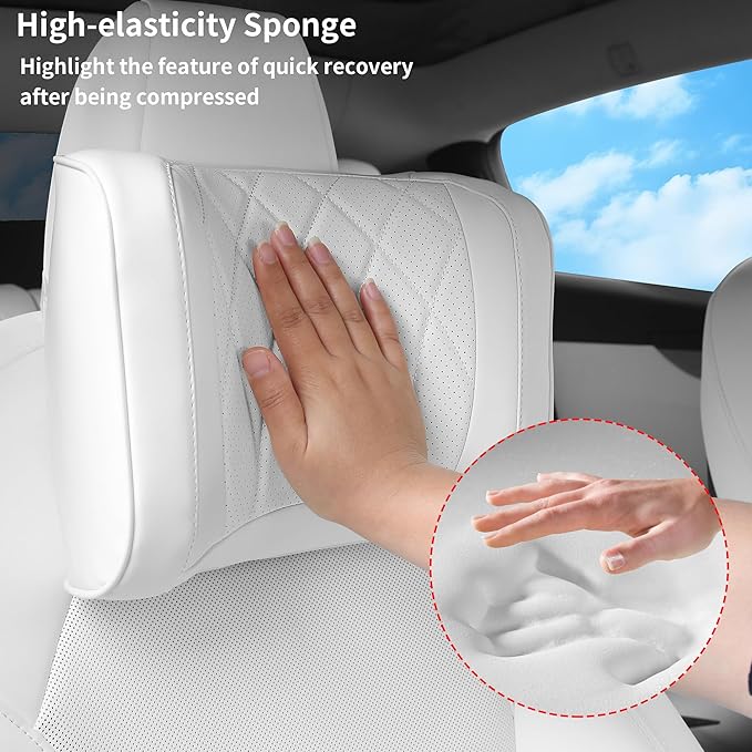Car Headrest Leather Memory Foam Neck Pillow for Driving with Leather Soft Comfortable Seat Head Pillow Cushion / Car Neck Pillow SUV Sedan Relieving Neck Stiffness Seat Neck Support Pillow White 2PC