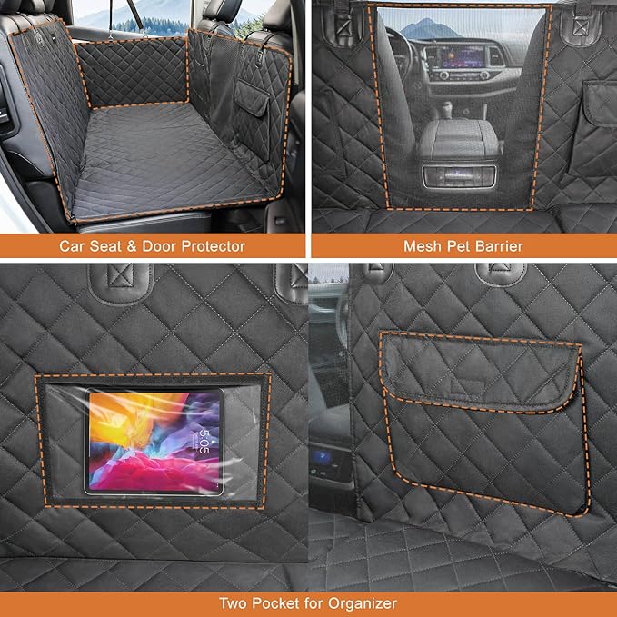 petizer Back Seat Extender for Dogs, Support 420lbs - Detachable Hard Bottom Dog Car Seat Cover, Waterproof Nonslip Dog Hammock, Scratch Proof Washable Backseat & Door Protector for Car, SUV, Truck