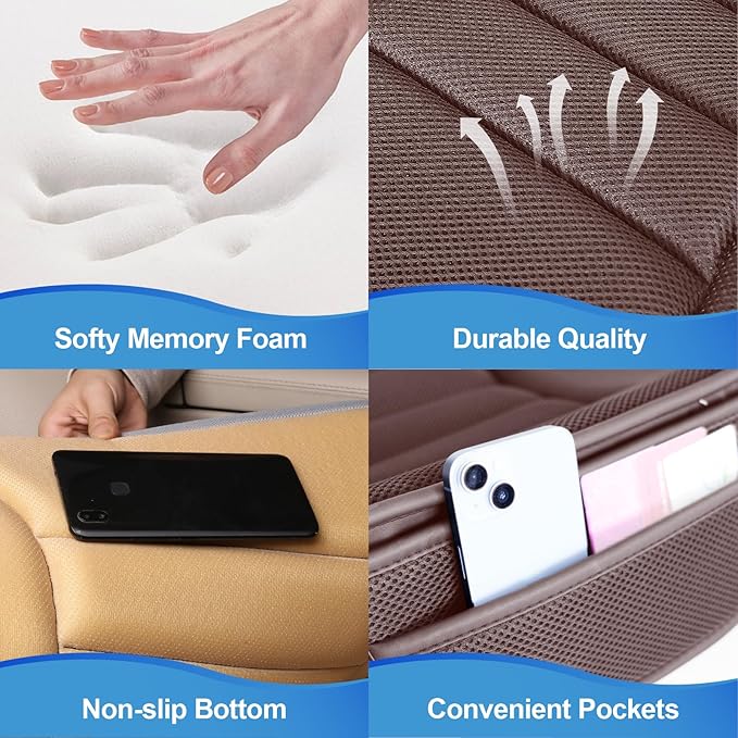 Premium Car Seat Cushion, Driver Cushion with Comfort Memory Foam & Non-Slip Rubber Bottom, Car Seat Pad Works with 95% of Vehicles and Office Chair or Home - 4D Brown