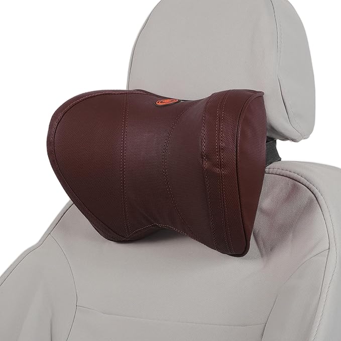 Car Headrest Pillow Ergonomic Comfortable Neck Support Pillow Nappa Leather and Memory Foam Adjustable Width Coffee 1 Pc for Driving Travel