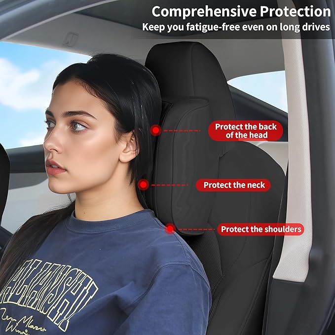 Car Headrest Leather Memory Foam Neck Pillow for Driving with Leather Soft Comfortable Seat Head Pillow Cushion / Car Neck Pillow SUV Sedan Relieving Neck Stiffness Seat Neck Support Pillow Black 2PC