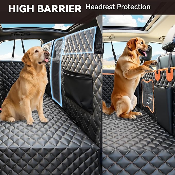 High Barrier Dog Car Seat Cover,Waterproof Back Seat Extender for Dogs,Car Seat Protector,Hard Bottom Holds 500 lbs,600D Nonslip Dog Hammock,Pet Bed for Cars,SUVs, Small Trucks