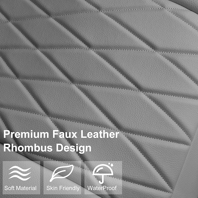 CAR PASS 2 Pack Leather Front Car Seat Covers, Bottom Seat Covers Full Wrapped with Storage Pocket, Anti-Slip Leather Seat Protectors,Waterproof Seat Cushion Pad Universal Fit Sedan SUV Truck, Gray