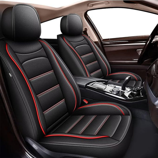 Car Seat Covers 2 Front Seat Fit for Acura MDX 2004-2025 2026: Auto Interior Accessories, Waterproof Faux Leather Vehical Car Seat Cushion Covers(Black&Redline)