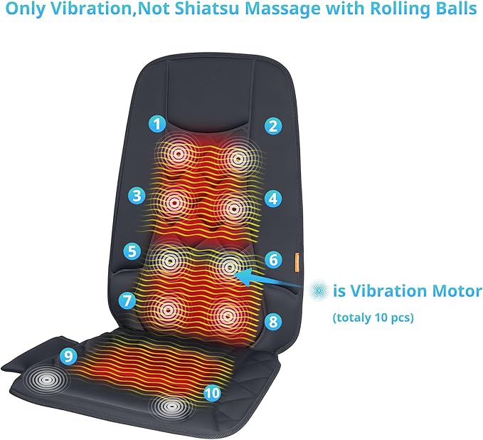 10 Vibration Motors, Massage Seat Cushion with Heat,Back Massager for Chair Back Massager Heated Seat Cover Massage Chair Pad for Pain Relief Home Office Use