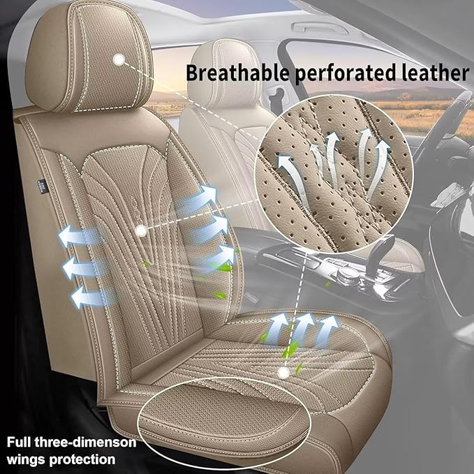 Seat Covers Fit for Hyundai Palisade 2020-2025, Waterproof Leather Breathable Car Cushions Anti-Slip for 5 Passengers Seat Covers Protector(5 Seats, Beige)