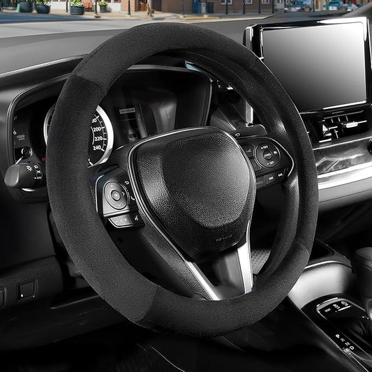 SEG Direct Car Steering Wheel Cover for F-150 Tundra Range Rover 15.25-16 inch, Warm Plush, Summer Winter, Black