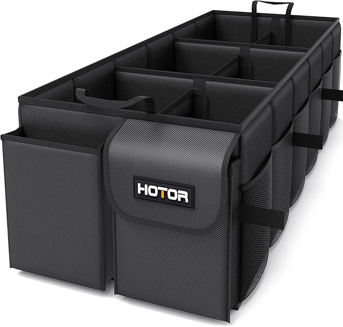HOTOR Trunk Organizer - Car Organizer, Foldable Trunk organizer for SUVs & Sedans, Sturdy Car Organization for Car Accessories, Tools, Sundries, Black, 6 Compartments, 34.8"×16.0"×11.6"