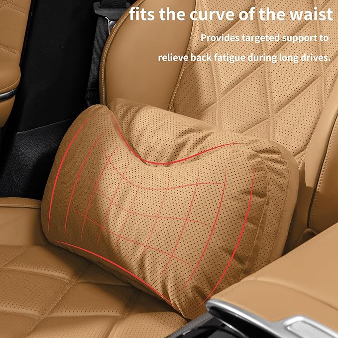 Lumbar Support Pillow for Car, Lower Back Pain Relief, Lumbar Support Pillow for Office Chair Back Support Lumbar Pillow for Car, Gaming, Office Chair (Light Brown)