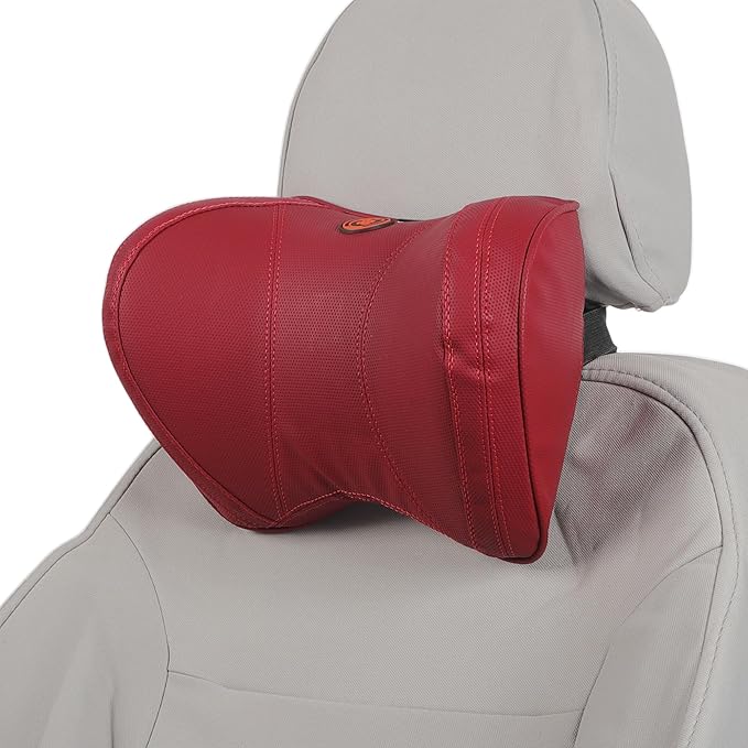 Car Headrest Pillow Ergonomic Comfortable Neck Support Pillow Nappa Leather and Memory Foam Adjustable Width Red 1 Pcs for Driving Travel