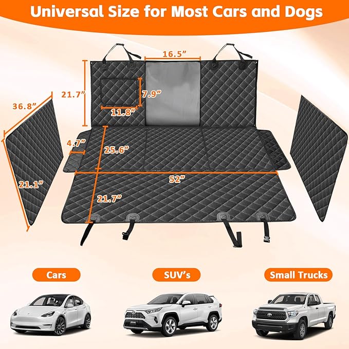 Back Seat Extender for Dogs,Hard Bottom Car Seat Cover for Dogs with Car Door Protectors, Dog Car Seat Cover for Back Seat Waterproof and Scratch-Resistant Seat Covers for Cars SUV&Truck