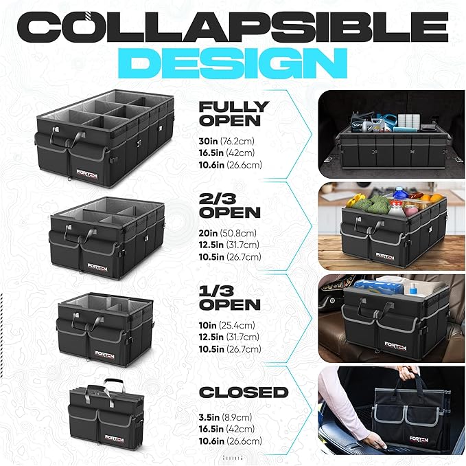 FORTEM Trunk Organizer with Cooler For SUV Car Trunk, Foldable Storage, Car Accessories for Women Men, Collapsible Bag, Perfect Christmas Gifts, 600D Oxford, Non Slip Bottom, Straps, Soft Cover (105L)