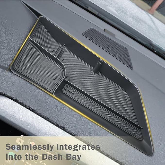 Dashboard Organizer Compatible with Volkswagen Taos 2022 2023 2024 Interior Accessories, 2022-2024 Taos Dash Insert Compartment Mounted Tray Sunglasses Tissue Holder with Rubber Mat, Black ABS