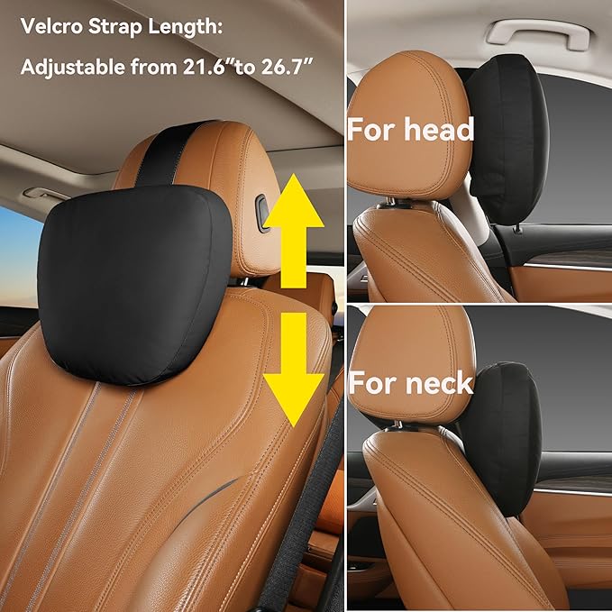 2Ps car headrest Pillow, car Neck Pillow for Driving, 11.8x7.5 inches Head Rest Pillow for car,Fits Most car Models, Suede Fabric with Polyester Fiber Filling(Black)