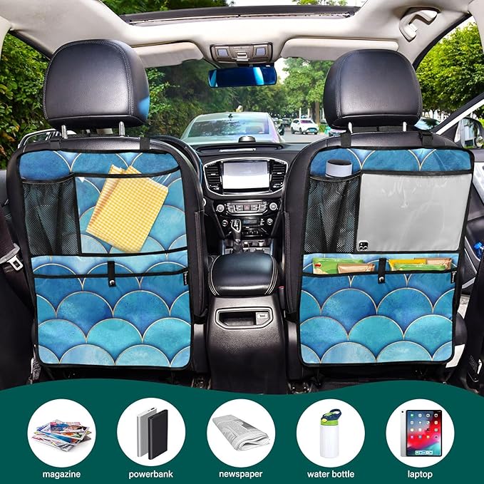 Automotive Seat Back Organizers Car Seat Organizer Waterproof Car Back Storage Kick Mat, Backseat Car Organizer with Pockets,Car Seat Protector Fit All 2Pcs Ripple