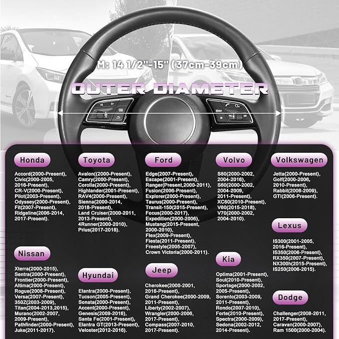 SEG Direct Steering Wheel Cover for Car, Standard Size 14.5-15 inch, Auto Interior Accessories, Warm Plush, Summer Winter, Black and Pink