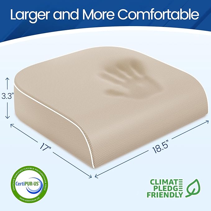 Seat Cushion for Tailbone Pain Relief, Office Chair Cushion, Memory Foam Large Chair Cushion with Non-Slip Cover for Soft Support at Office Chair, Car Seat, Airplane Beige/X-Large