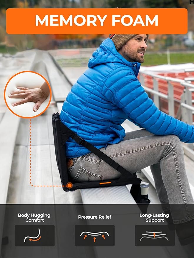 ORORO Heated Stadium Seat with Back Support, Portable Folding Stadium Seat for Bleachers Camping Concert (Battery Included)