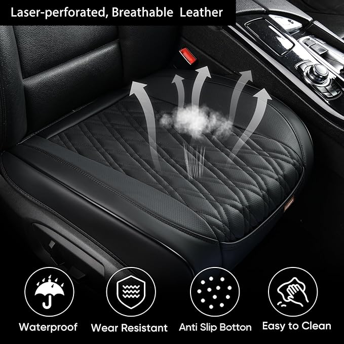 Black Leather Seat Covers for Cars, 2PCS Seat Cover Front Bottom Seat Cushion Cover, Universal for Most Vehicles, Automotive Interior Seat Protector, Car Seat Cover for Men and Women