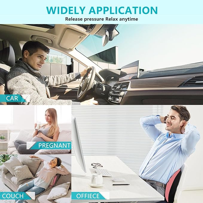 FLORICH 3 PCS Seat Cushion for Carseat Lumbar Support Pillow Car Neck Headrest Pillows Memory Foam Gel Memory Foam Massage Point Seat Pads Pressure Relief Back Cushion for Office Chair(Light Pink)