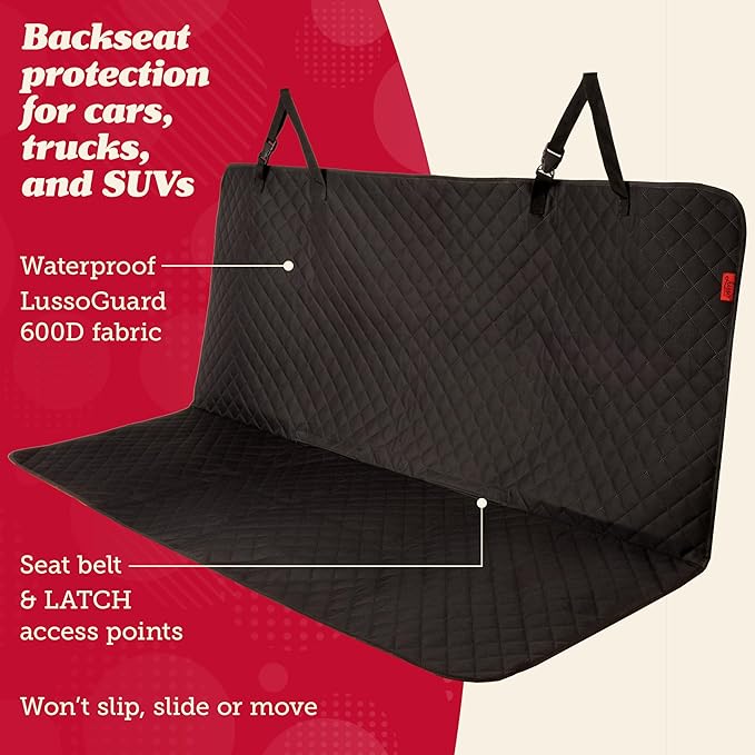 Lusso Gear Dog Car Seat Cover - Waterproof & Non-Slip Seat Protector - Universal Fit Truck & SUV Covers - Quick Install & Machine Washable Travel Accessory for Dogs - Black, Oxford Fabric
