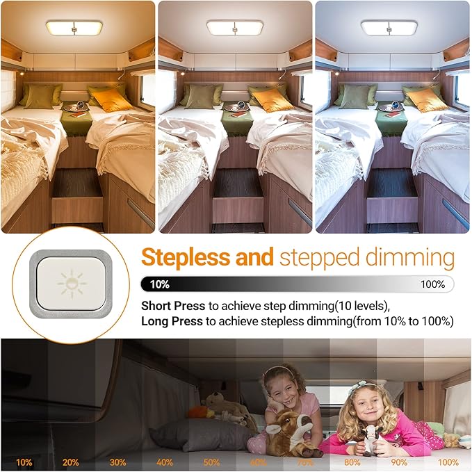CT CAPETRONIX RV Lights Interior, 3 Color TEM Camper Lights, 204 LEDs Dimmable 12v Volt Led Lights Fixture, RV Ceiling Dome Light w Switch for RV/Camper/Trailer/Boat (Warm Cool Natural White) 4Pcs